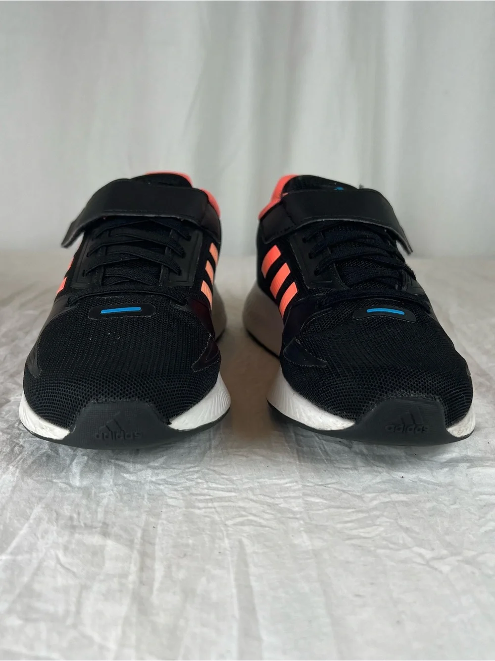 Adidas Runfalcon 2.0 Youth sz2.5 Black&Coral Sneakers Adjustable Velcro Strap